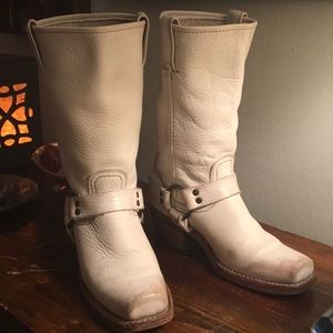 White Distressed Leather Frye Harness 